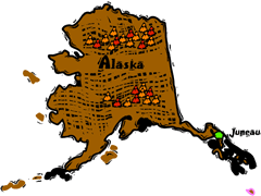 Alaska woodcut map showing location of Juneau